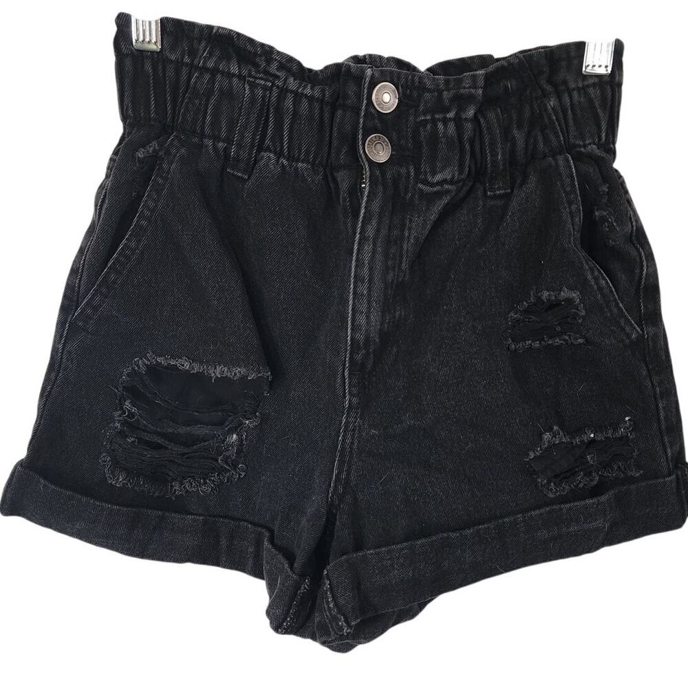 Forever 21 Black Elastic Waist Distressed High Rise Shorts Size Small